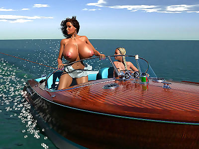 Topless groot breasted 3d Blond hottie wakeboarden Onderdeel 436