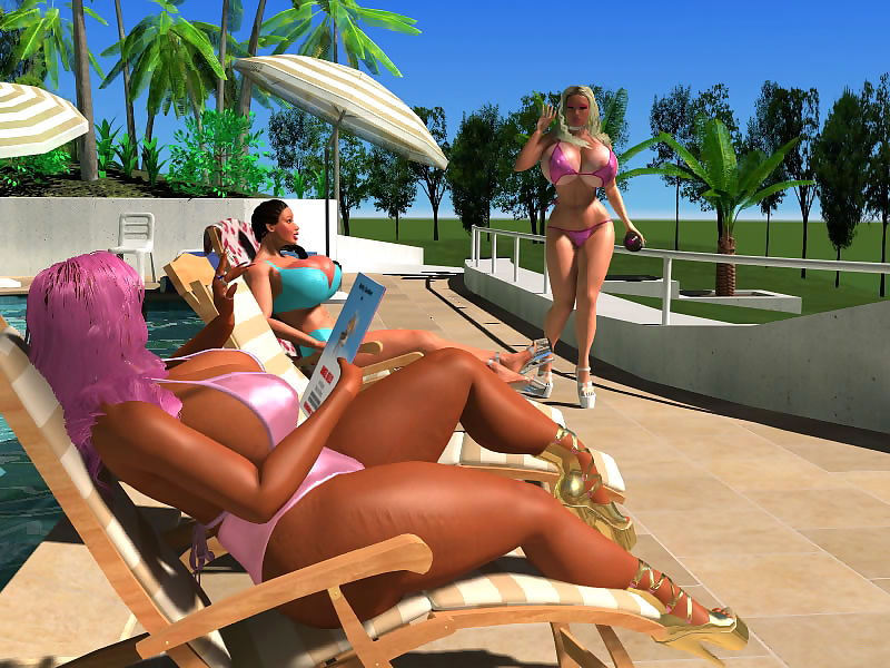 Pornostar sexy 3d Bigtitted Bikini babes Sonnenbaden im freien Teil 350