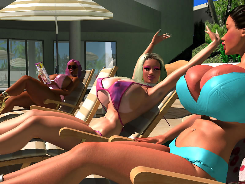 porno seksi 3d Bigtitted Bikini babes güneşlenme açık havada PART 350