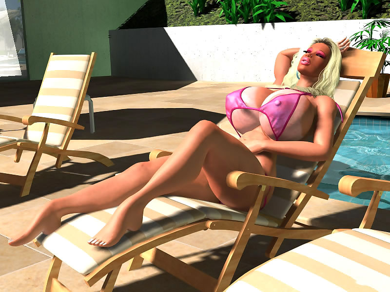 色情明星 3d 性感的 丰满 金发女郎 在 比基尼 享受日光浴的 户外活动 一部分 417