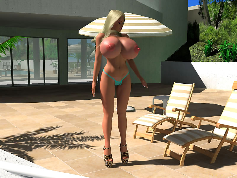 Pornstar 3d sexy busty blonde in bikini sunbathing outdoors - part 417