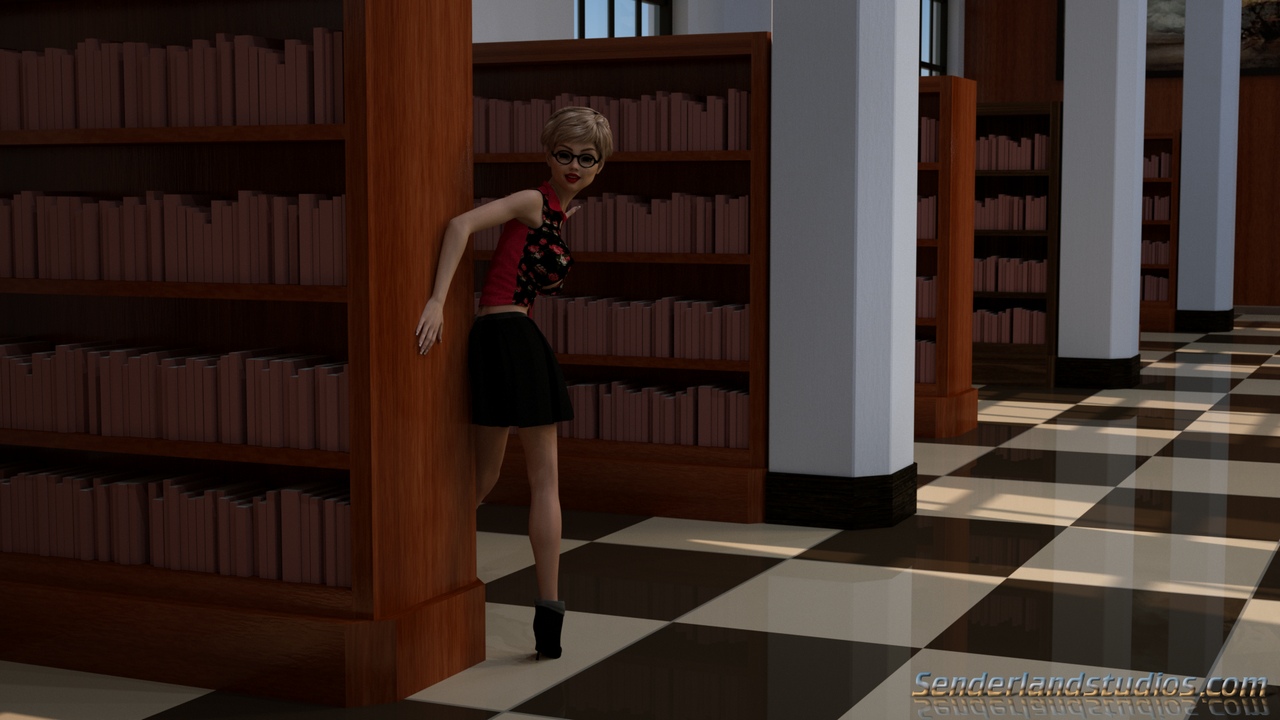 Heather in die Bibliothek